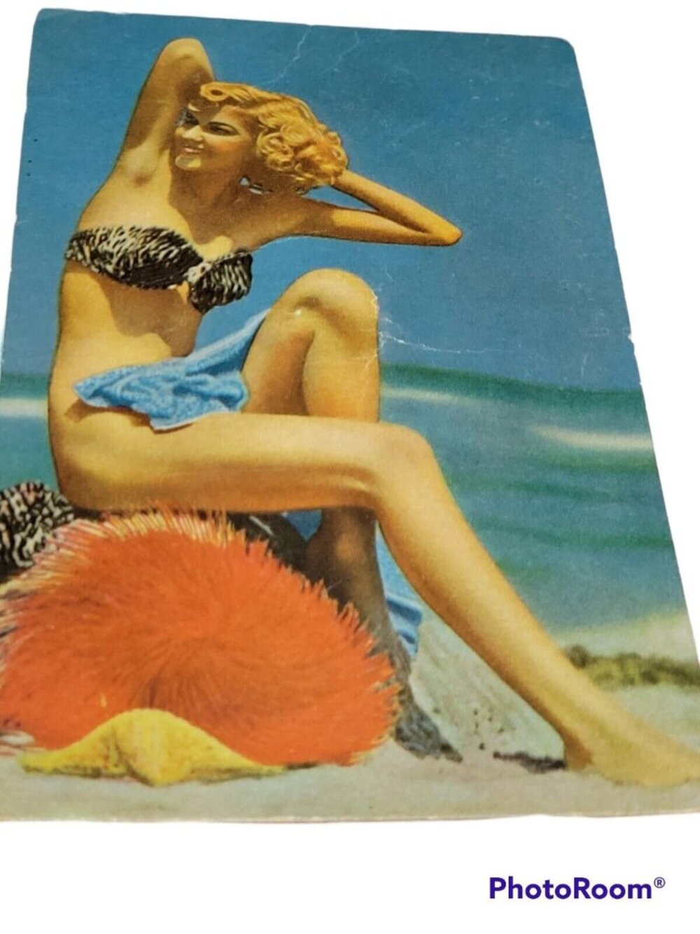 Rare Whistling Pinup Girl Squeaker Postcard Ocean Beach  Bikini  Tropical  Vtg